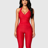 Halter Tie Wrap V Neck Top Capri Leggings Two Piece Workout Set