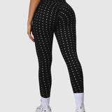Silver Polka Dot Yoga Leggings Cross-cut Black Workout Pants