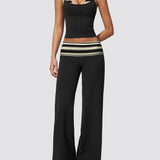 Two Piece Workout Set Halter Cami Crop Top with Wide Leg Pants