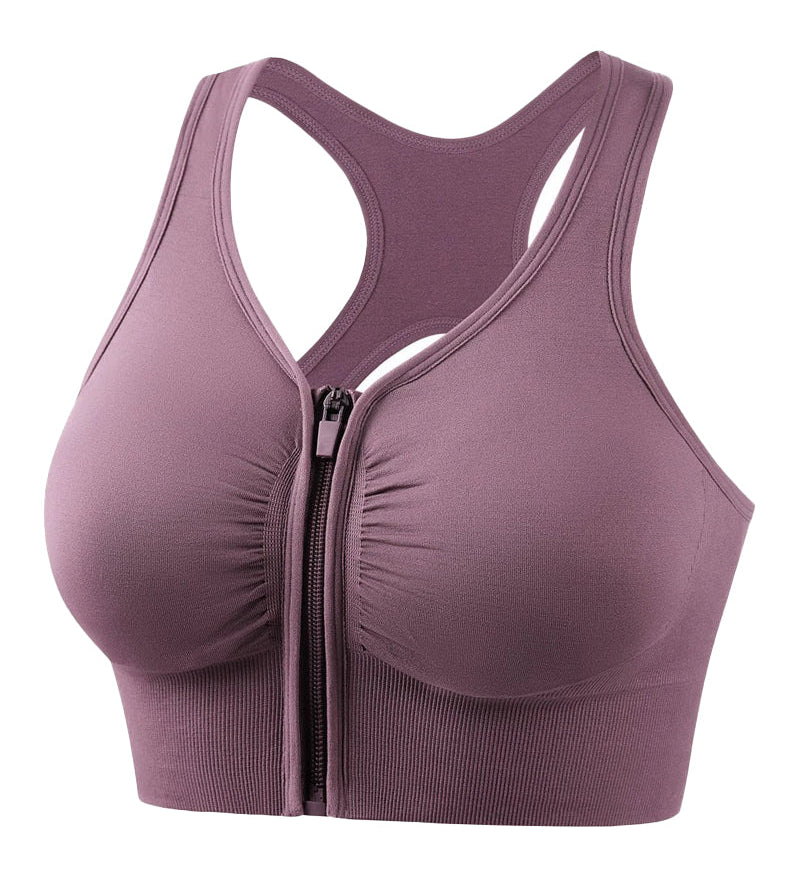 Women's Shockproof Push up Bra Hollow Back with Front Zipper