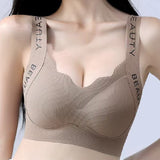 Thin Seamless Wireless Push-Up Fixed Cup Lettering Straps Bra