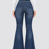 High Waist Slit Fringe Butt Lifting Flare Jeans