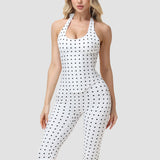Hourglass Figure Body Shaper Waist Cincher Polka Dot Capri Jumpsuit Two-Piece Set