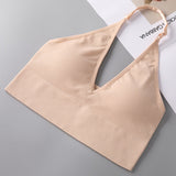 Deep V Sexy Halter Neck Backless Triangle Cup Wireless Bra