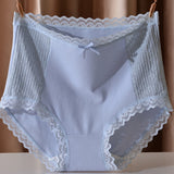 High Waisted Comfortable Cotton Breathable Panties With Lace Trim