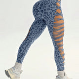 High Waist Leopard Print Side Cutout Butt Lifting Yoga Leggings