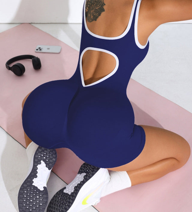 Heart Cutout Back Ribbed Seamless Romper