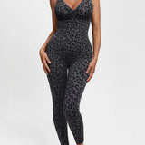 High Compression Zip Front Deep V Adjustable Strap Shapewear Jumpsuit