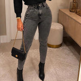 High Waist Button Fly Butt Lifting Skinny Jeans