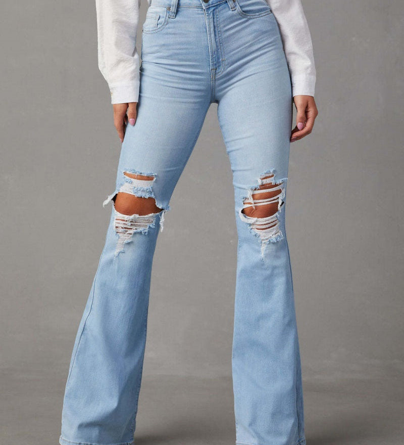 High Waist Ripped Jeans Women Street Style Flared Pants