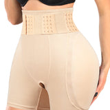 High Waist 9-row Adjustable Buckle Belt Shapewear Shorts With Sponge Pads