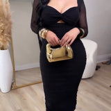 Glamorous Mesh Sleeves Cut out Ruched Bodycon Midi Dress