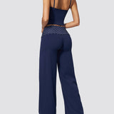 Two Piece Workout Set Halter Cami Crop Top with Wide Leg Pants