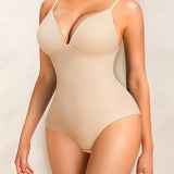 Deep V-Neck Smooth Tummy Control Bodysuits Shapewear with Built in Bra