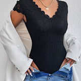 Sexy Deep V Neck Lace Short Sleeve Bodysuit One Piece Slim Fit Body Shaper