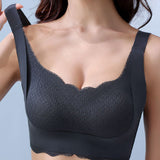 Seamless Fixed Full Cup Bra Ultra-thin Sexy Lace Push Up Wave Trim Bralette