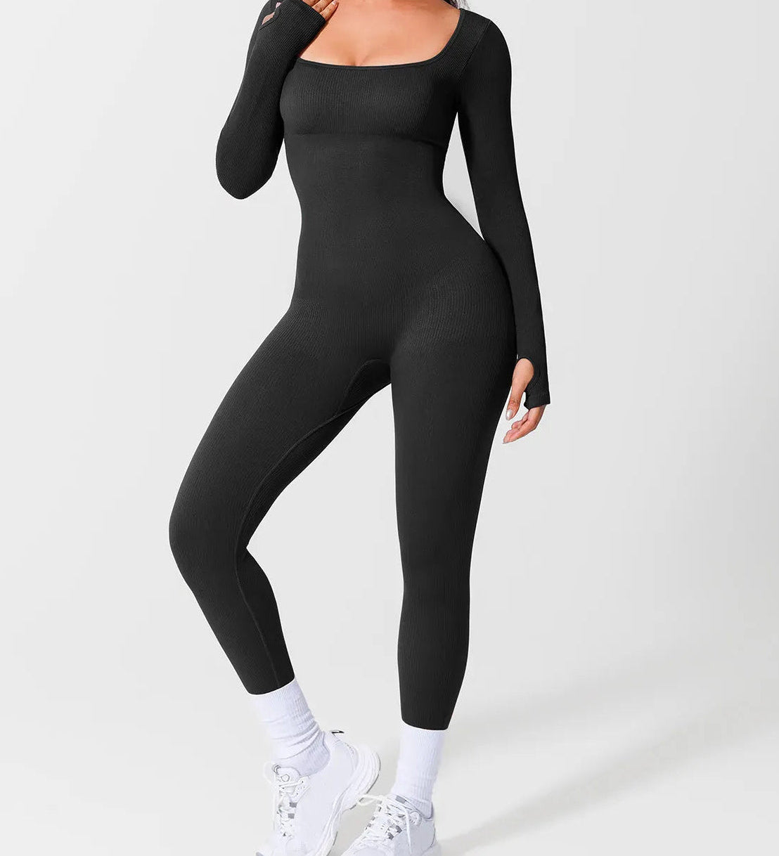 Long Sleeve Thumb Hole Tummy Control Shapewear  Jumpsuit