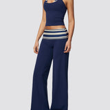 Two Piece Workout Set Halter Cami Crop Top with Wide Leg Pants