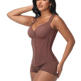 V Neck Underwire Cup Wide Adjustable Strap Zipper Waist Trainer Shaping Vest