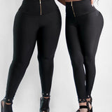 High Waisted Tummy Control Butt Lifting Leggings Comfy Stretch Slimming Skinny Pants with Zipper