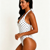 Polka Dot Halter Corset One-Piece Swimsuit