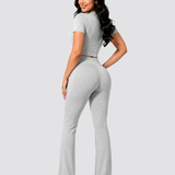 Essential Two-Piece Active Set ropped Short Sleeve Top Drawstring Flare Pants