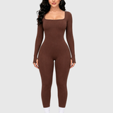 Long Sleeve Thumb Hole Tummy Control Shapewear  Jumpsuit
