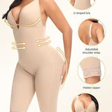 U Plunge Tummy Control Mid Thigh Bodysuit Seamless Full Body Girdles Shapewear