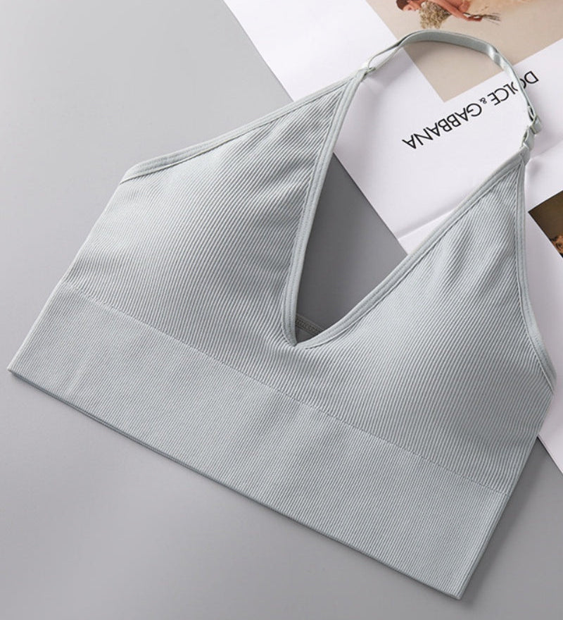 Deep V Sexy Halter Neck Backless Triangle Cup Wireless Bra