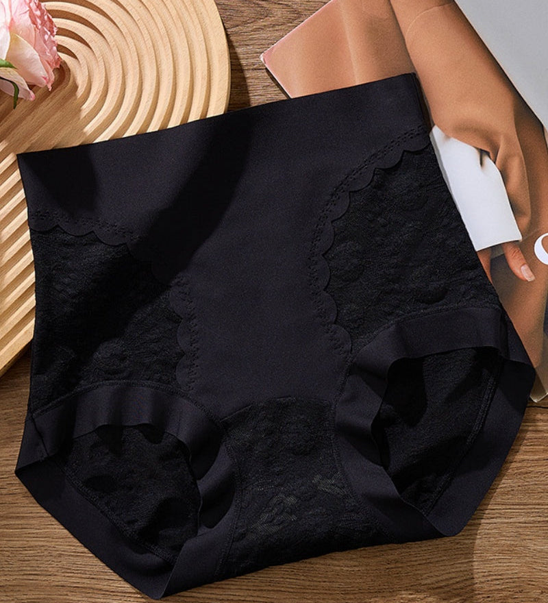 Sexy Lace Seamless Ice Silk High Waist Tummy Control Shaping Panties