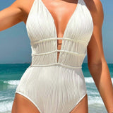 Sexy Backless Deep V Tummy Control Swimsuit Back Lace Up