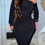 Sexy Off Shoulder Hip Wrapped Bodycon Midi Satin Dress