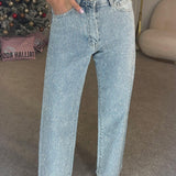 Women's Fashion Rhinestone Embellished Straight Leg Denim Jeans