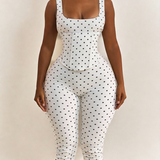 Polka Dot Square Neck Capri Jumpsuit with Hourglass Detachable Corset Two-Piece Set