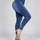 High Waist Rhinestone Pocket Butt Lifting Seam Detail Skinny Jeans