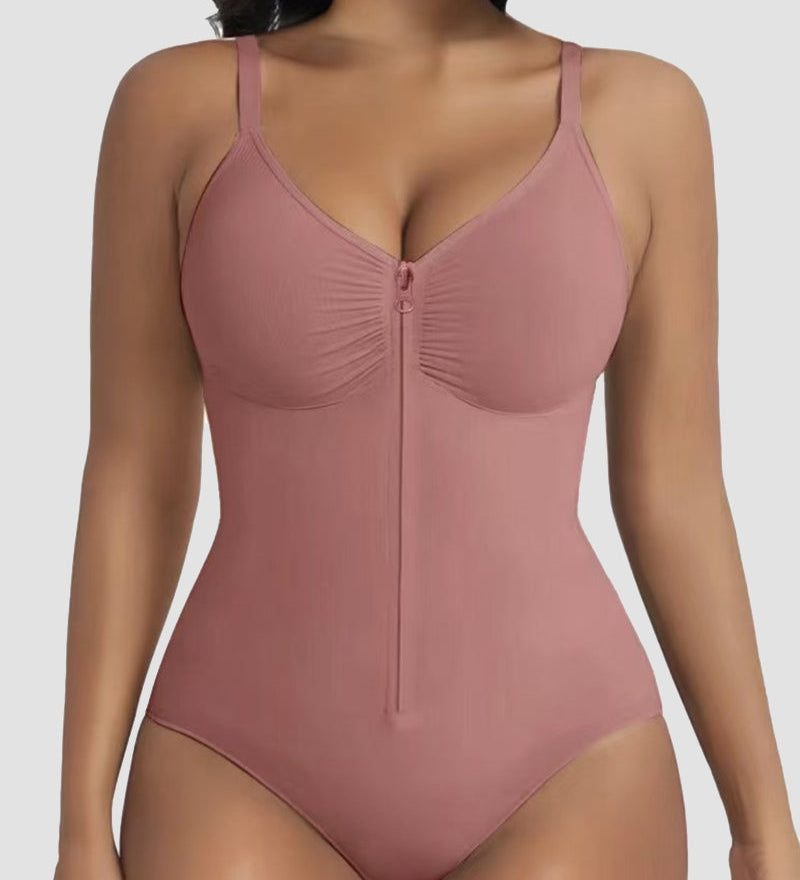 Front Zipper Tummy Control Triangle Shapewear Bodysuit