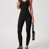Front Zip High Waist Butt Lifting Workout One Piece Jumpsuit