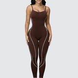 Seamless Athletic Jumpsuit Cross-Strap Color-Block Full-Length Bodysuit