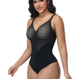 Sorelyne® V Neck Sheer Lace Tummy Control Shapewear Bodysuit