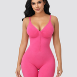 Adjustable Strap Mid Thigh Front Zipper Shapewear Bodysuit