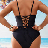 Shapewear Tummy Control Push Up V-Neck One-Piece Swimsuit