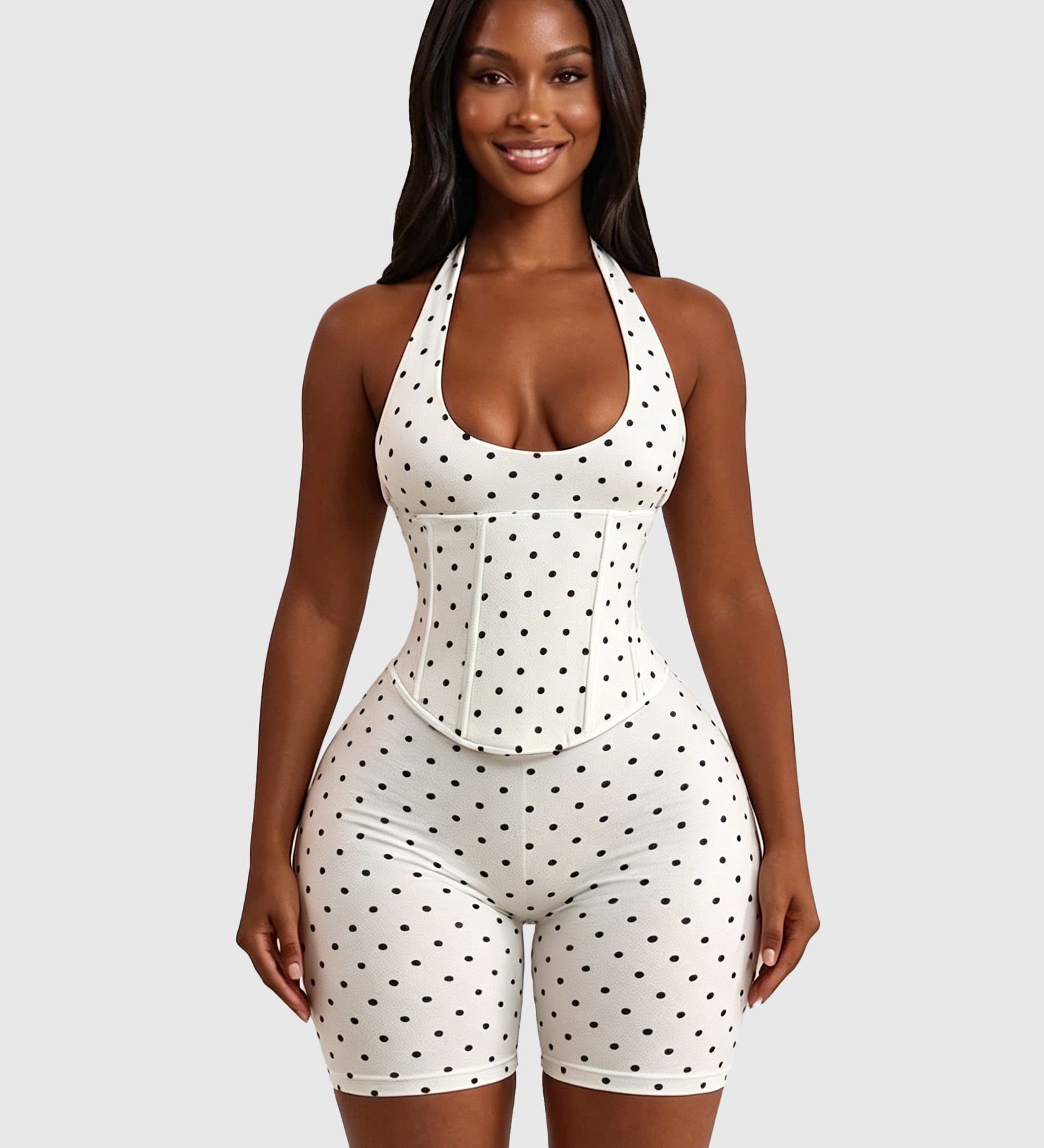 Hourglass Figure Corset Romper in Polka Dot Two Piece Set