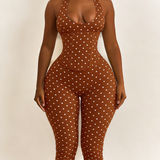 Hourglass Figure Body Shaper Waist Cincher Polka Dot Capri Jumpsuit Two-Piece Set