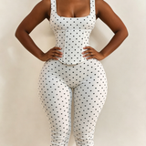 Polka Dot Square Neck Capri Jumpsuit with Hourglass Detachable Corset Two-Piece Set
