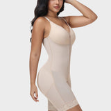 V Neck Zipper Mid Thigh Shapewear with Detachable Waist Trainer 2 Piece Set