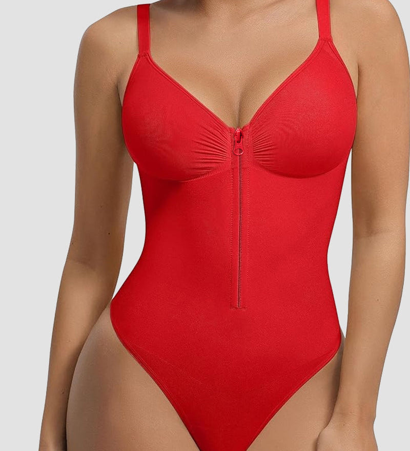 Front Zipper Tummy Control Triangle Shapewear Bodysuit
