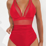 Sexy Deep V Mesh Backless One Piece Shapewear Swimsuit