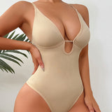 Seamless Plunge Neck Tummy Control Thong Shapewear Bodysuit