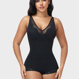 V Neck Adjustable Strap Lace Trim Tummy Control Butt Lifting Bodysuit