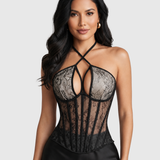 French Lace Cross Halter Boned Corset Top